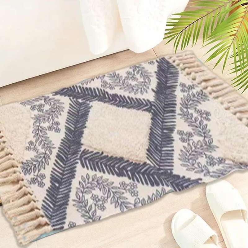 Morocco Printed Carpet Retro Tassels with Rug Bath Doormat(green)