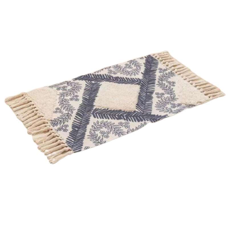 Morocco Printed Carpet Retro Tassels with Rug Bath Doormat(grey)