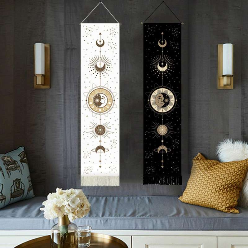 2 Pcs Black and White Sun Moon Decorative Tapestry for Home Decor