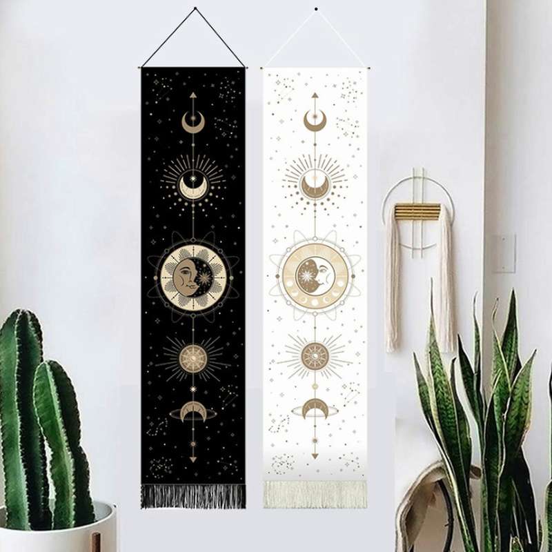 2 Pcs Black and White Sun Moon Decorative Tapestry for Home Decor