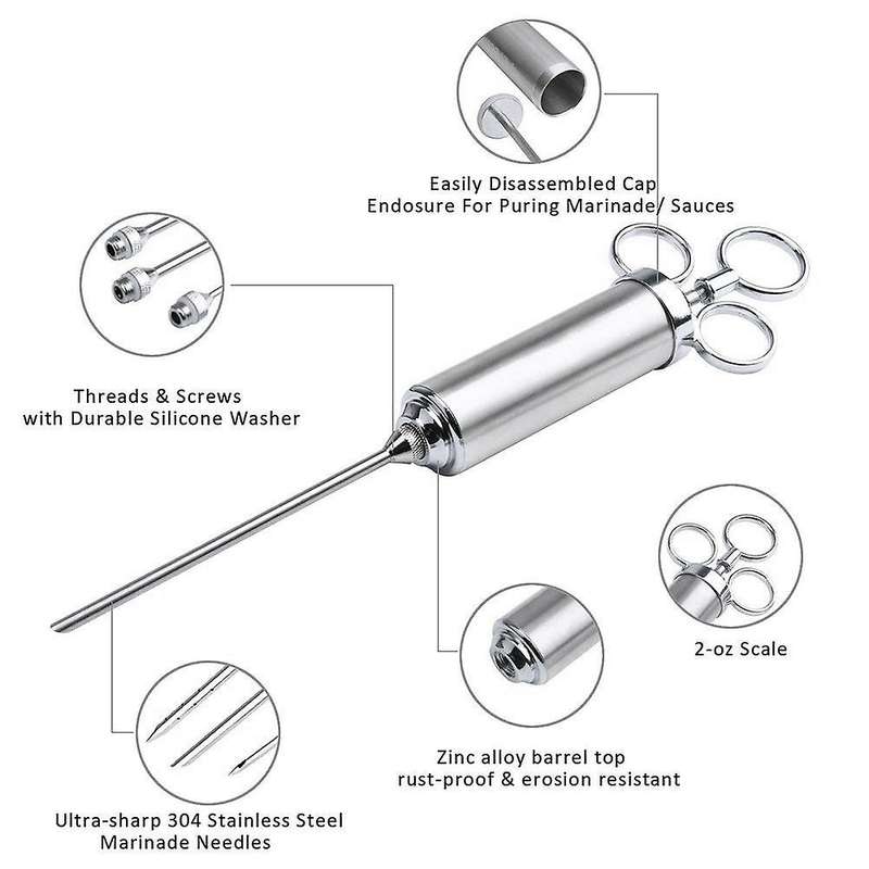 Meat Injector, 2-oz Marinade Flavor Injector 304 Stainless Steel