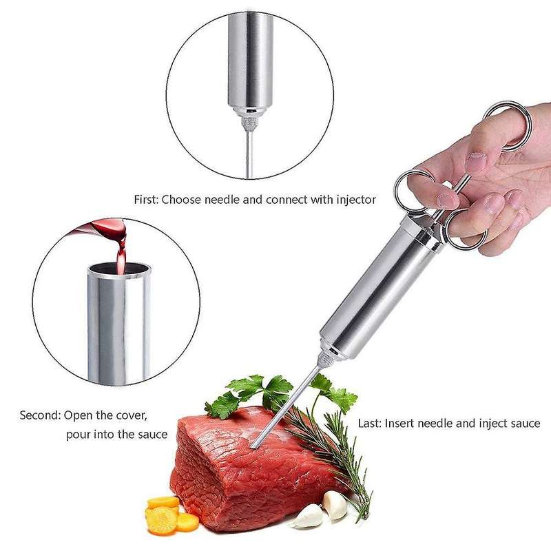 Meat Injector, 2-oz Marinade Flavor Injector 304 Stainless Steel