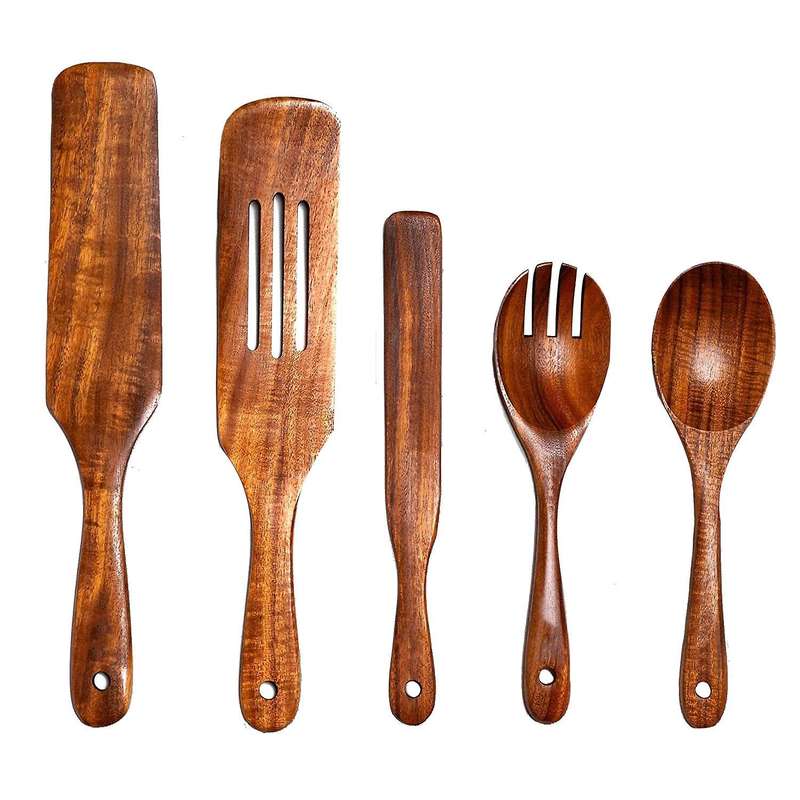 Kitchen Tools Natural Teak Wooden Set Of 5, Utensils for Cooking