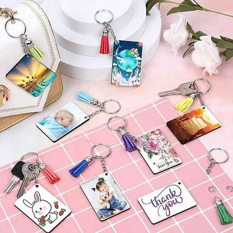 160 Pieces Sublimation Blank Printing Keychain Blank Tassel Key Ring