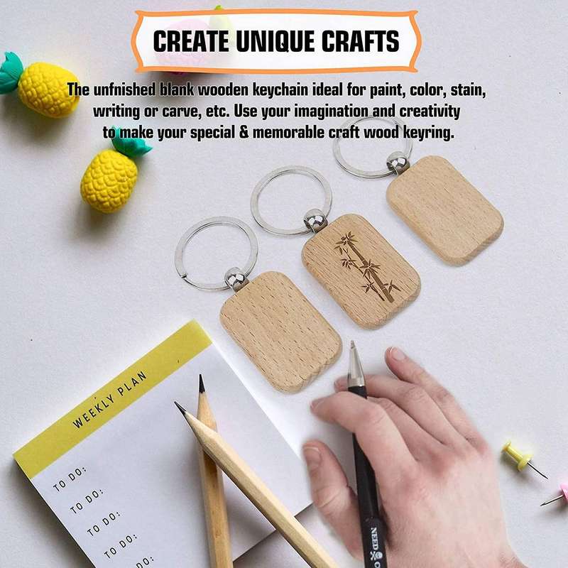 20pcs Blank Wooden Wooden Keychain Diy Wooden Keychain Key Anti-lost