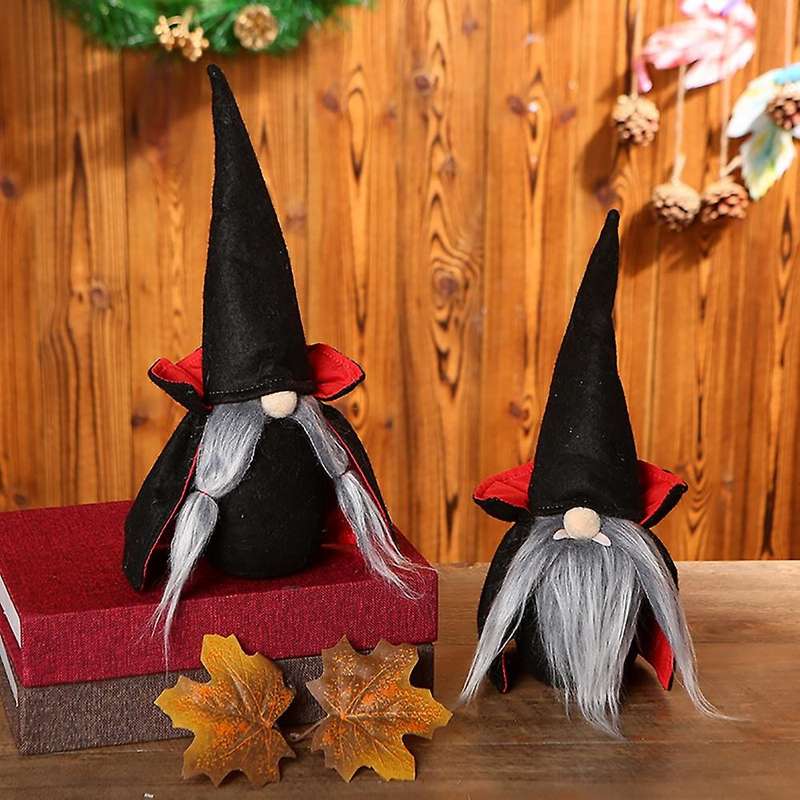4 Pcs Halloween Gnomes Plush Decor, Black Witch Cloak Hat Halloween