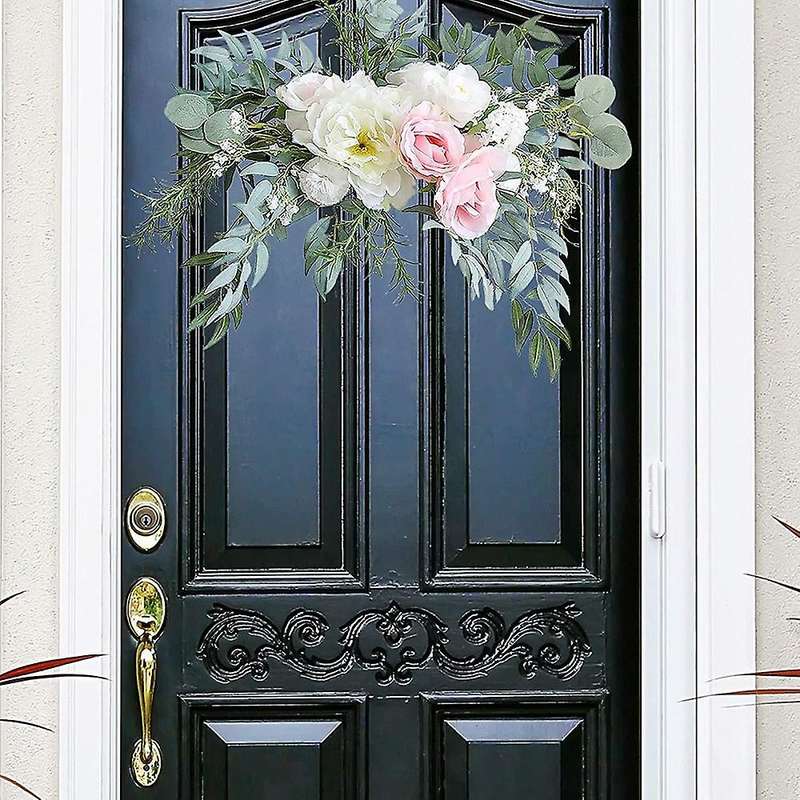 Artificial Peony Swag with Eucalyptus Leaves, Floral Swag