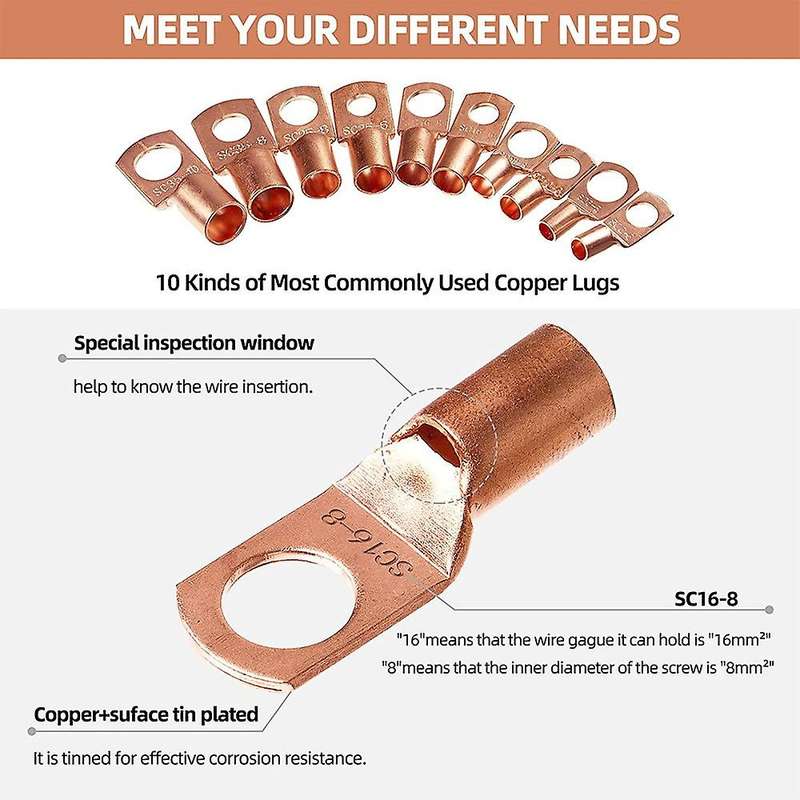 210pcs Copper Wire Lugs Awg 2 4 6 8 10 12 with Heat Shrink Set