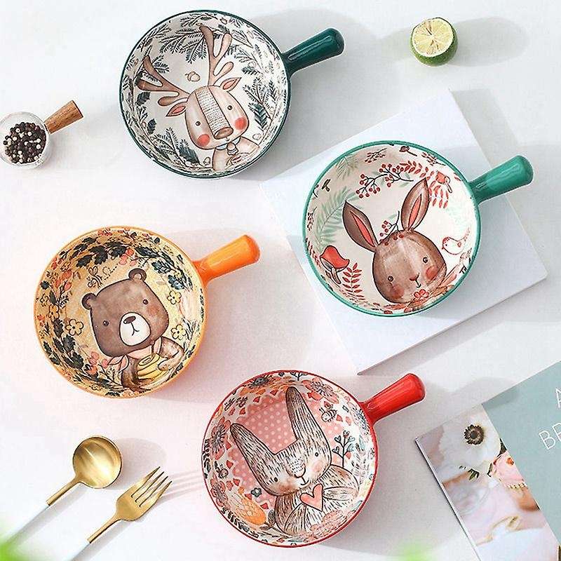 Single Handle Ceramic Bowl Noodle Bowl Forest Animal Design Bowl 1