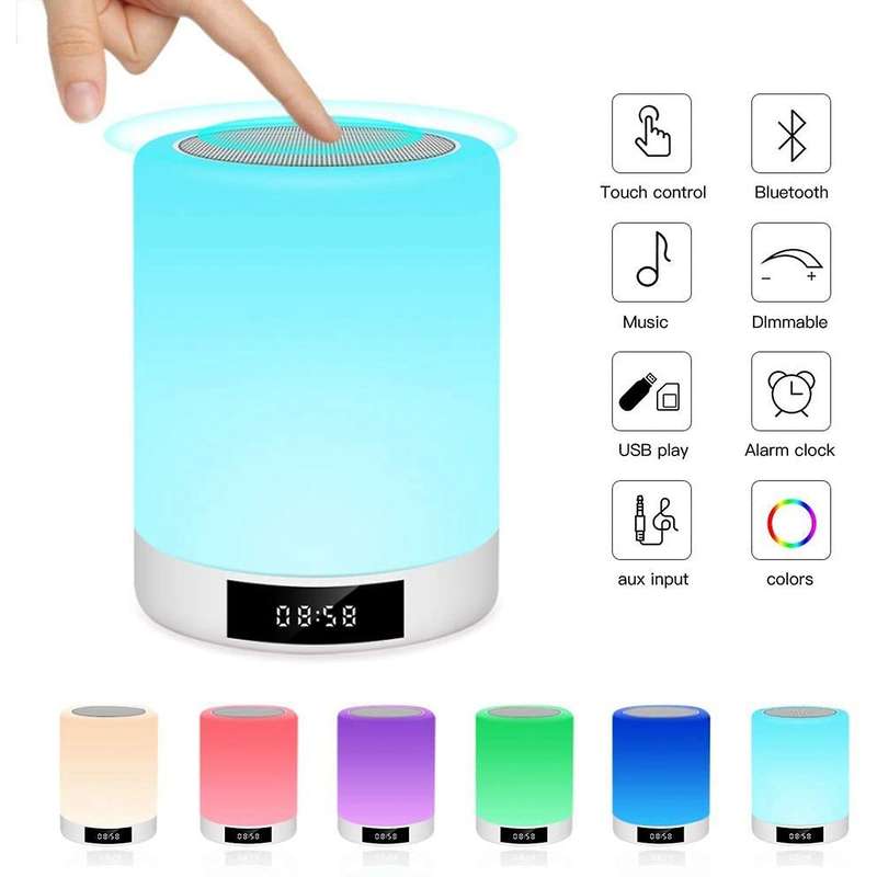 Night Light Bluetooth Speaker, Contact Control Warm Lights & 7 Colors