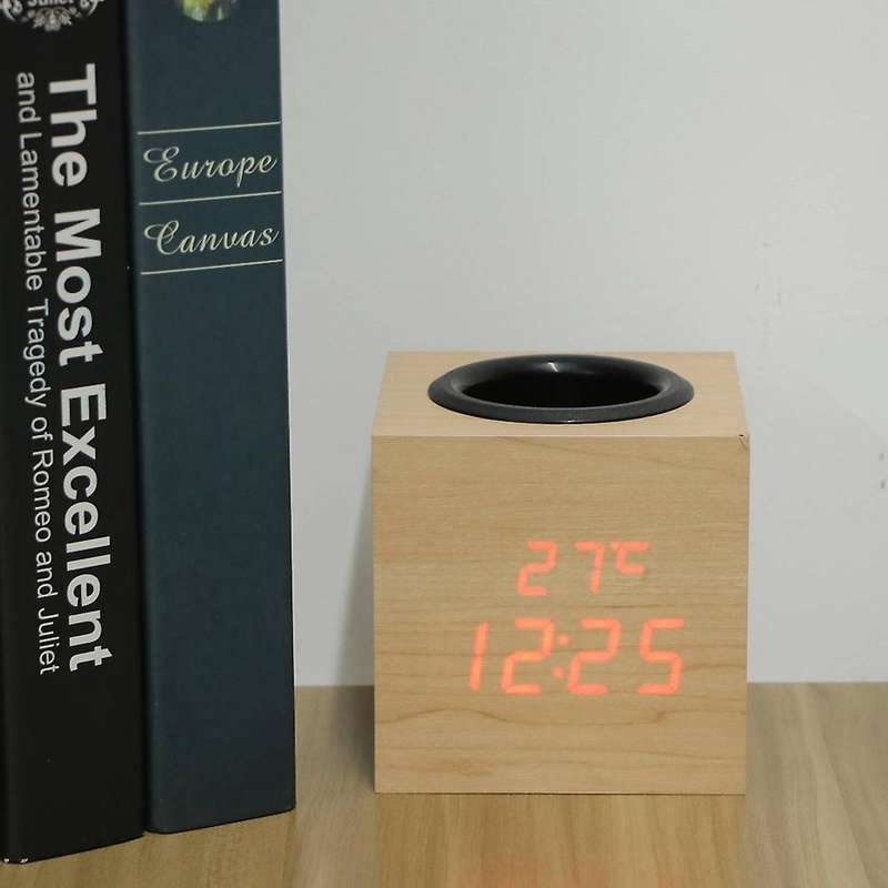Pen Holder Alarm Clock,pen Holder Wood Clock Office Desk Organizer