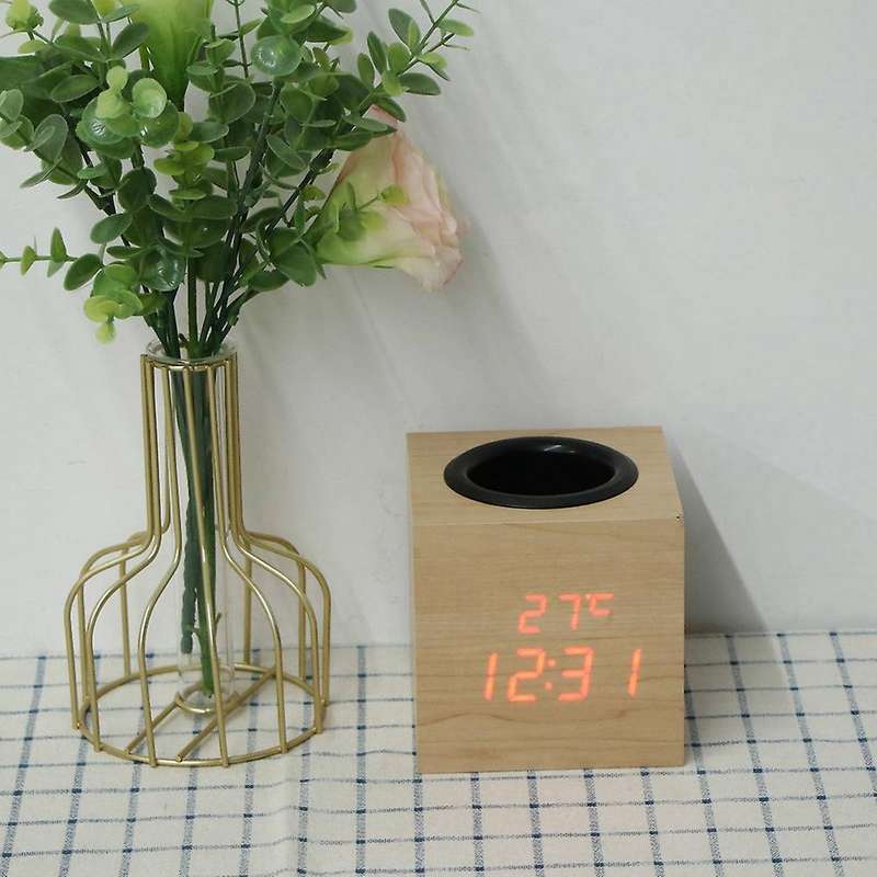 Pen Holder Alarm Clock,pen Holder Wood Clock Office Desk Organizer