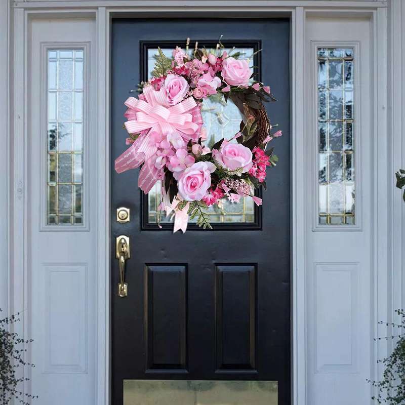 Pink Christmas Wreath Champagne Christmas Wreath with Bow Window