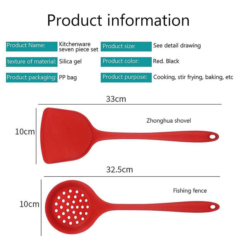 7pcs Baking Tool Set Silicone High Temperature Cookware Set -red