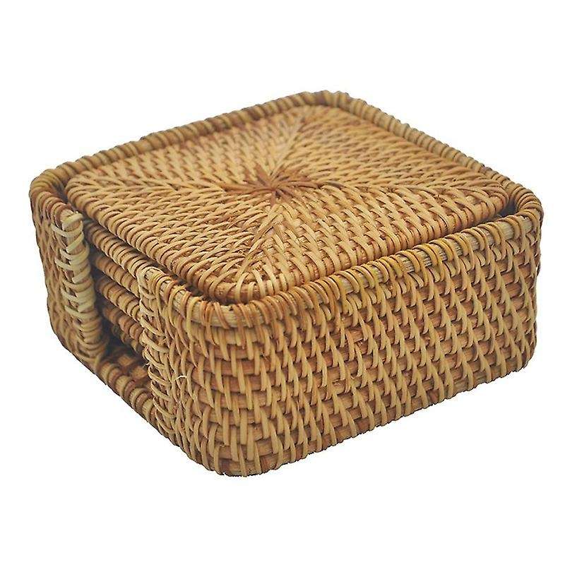 Square Rattan Coasters,cup Base Plates & Dishes Insulated Hot Pads