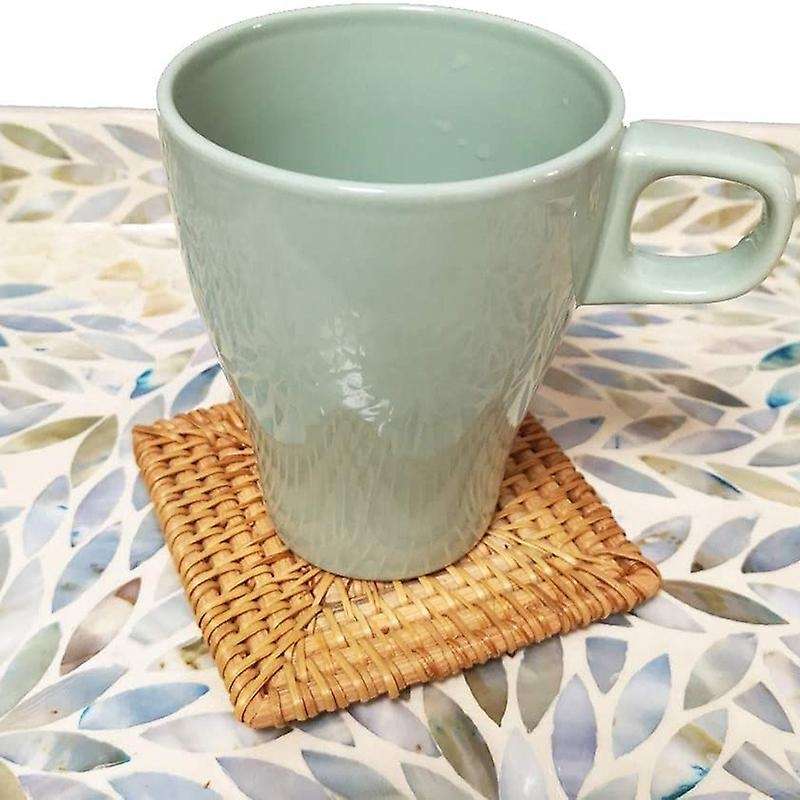 Square Rattan Coasters,cup Base Plates & Dishes Insulated Hot Pads