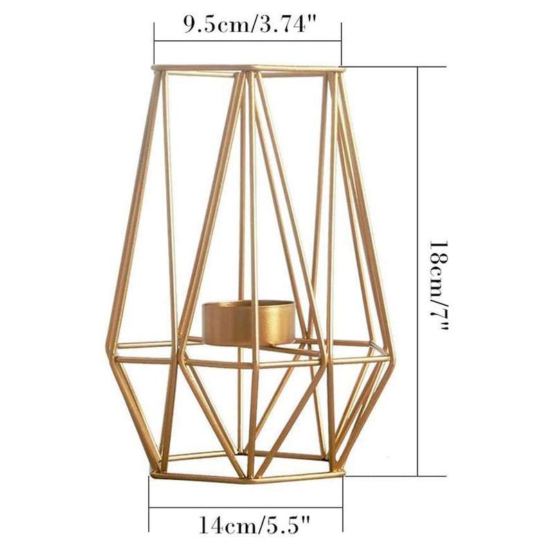 2 Pcs Metal Hexagon Shaped Geometric Design Tea Light Votive Holders