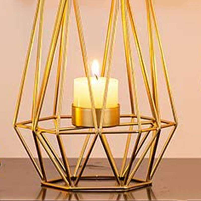2 Pcs Metal Hexagon Shaped Geometric Design Tea Light Votive Holders