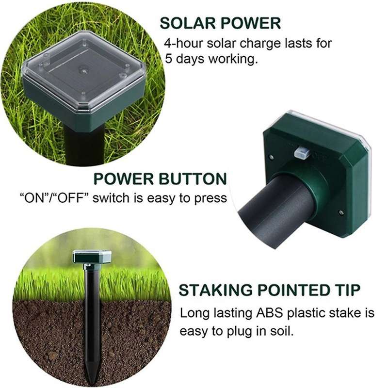 4 Pcs Solar Ultrasonic Snake Repeller Outdoor Ground Stake Repellent