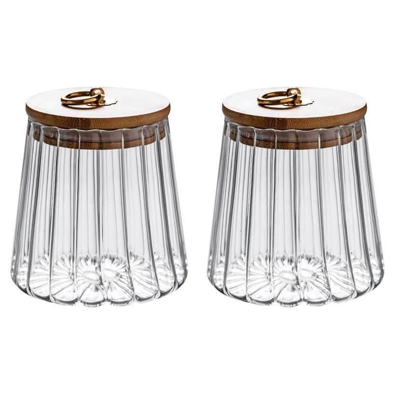 Striped Glass Jars with Lids Spices Storage Container Transparent B