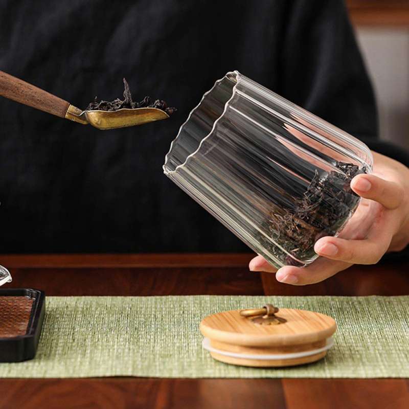 Striped Glass Jars with Lids Spices Storage Container Transparent B