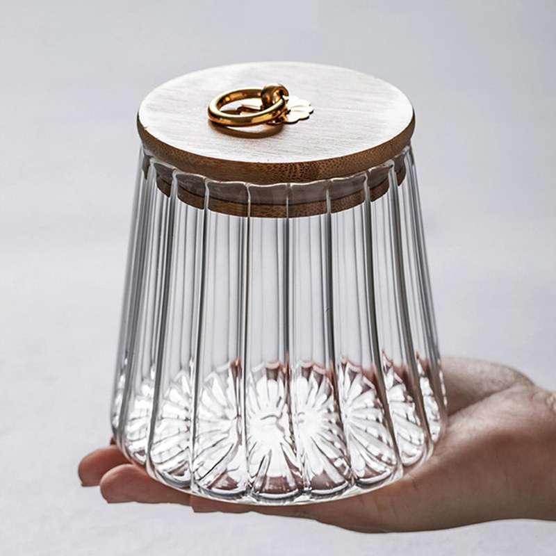 Striped Glass Jars with Lids Spices Storage Container Transparent A