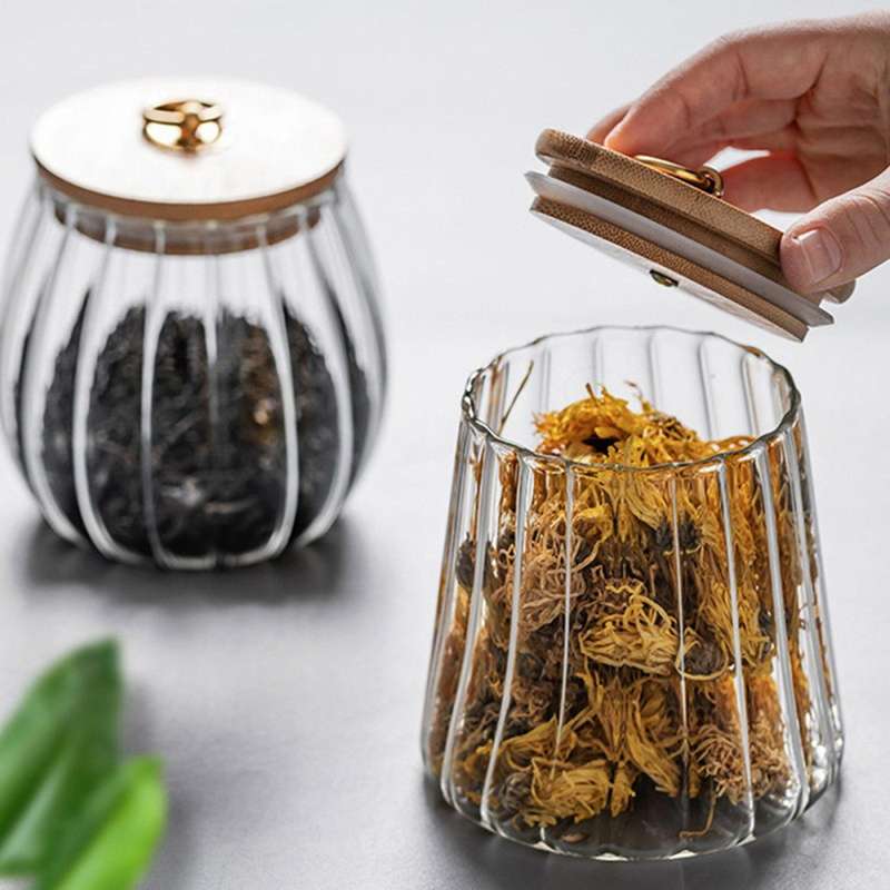Striped Glass Jars with Lids Spices Storage Container Transparent A