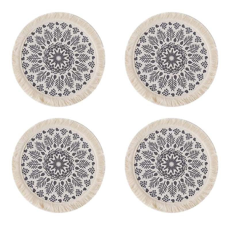 4pcs Bohemian Woven Cotton Placemat Fabric Fringed Heat(black)