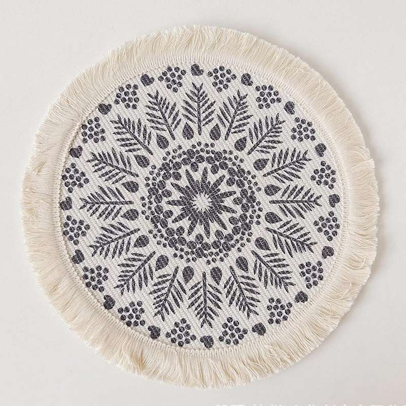 4pcs Bohemian Woven Cotton Placemat Fabric Fringed Heat(orange+gray)