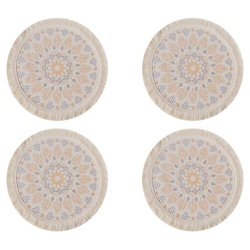 4pcs Bohemian Woven Cotton Placemat Fabric Fringed Heat(orange+gray)