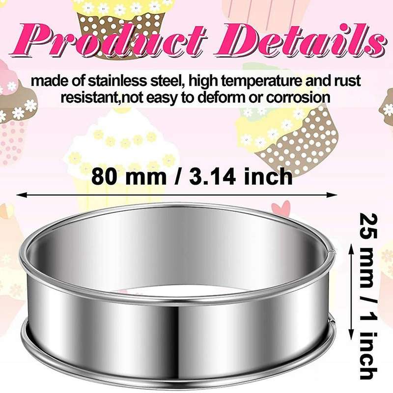 24 Pieces Double Rolled Tart Rings Round Muffin Rings for Baking Tool