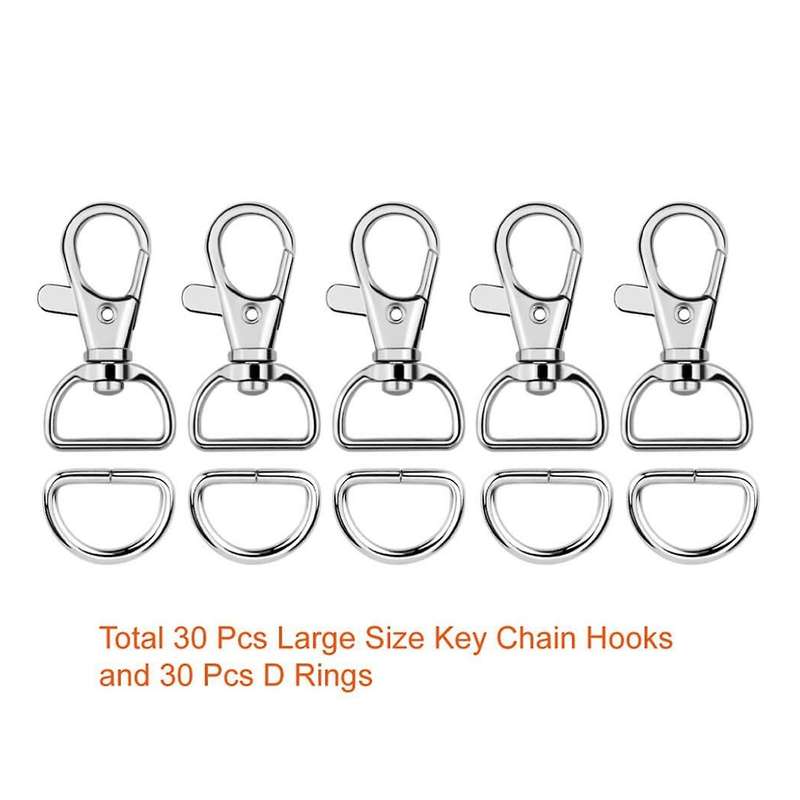 60pcs Swivel Snap Hooks and D Rings (1 Inch Inside Width)
