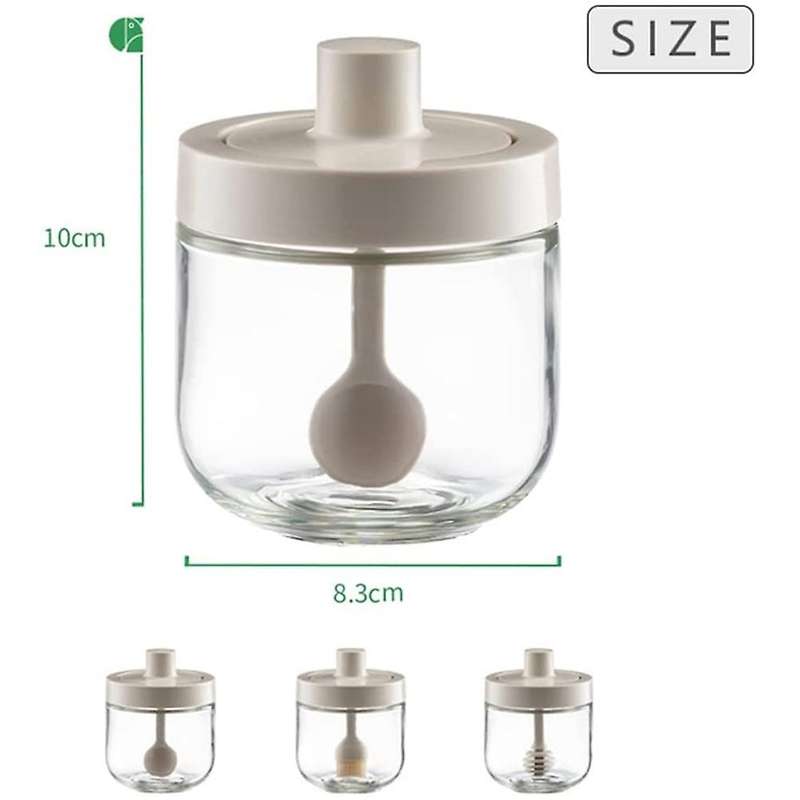 3pcs Seasoning Case Glass Seasoning Pot with Spoon 300ml