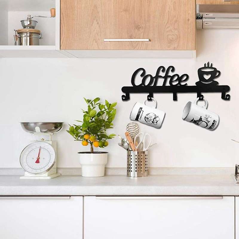 Coffee Mug Holder (5 Hooks), Coffee Bar Decor Sign,for Coffee Mug