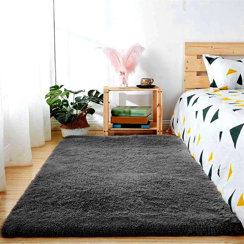 Fluffy Rugs for Bedroom,with Backing Non-slip Points(3x5 Feet,black)