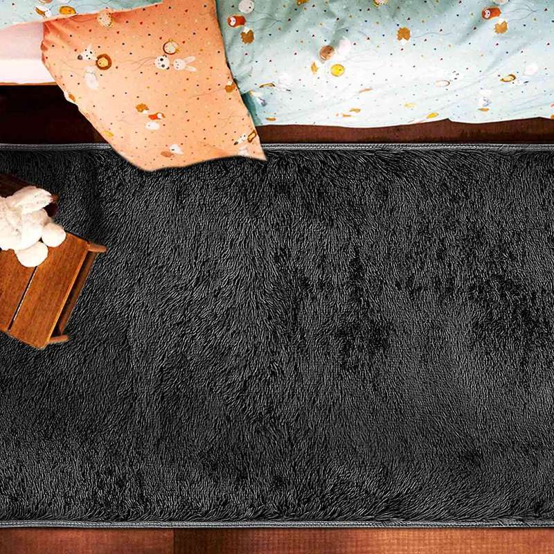 Fluffy Rugs for Bedroom,with Backing Non-slip Points(3x5 Feet,black)