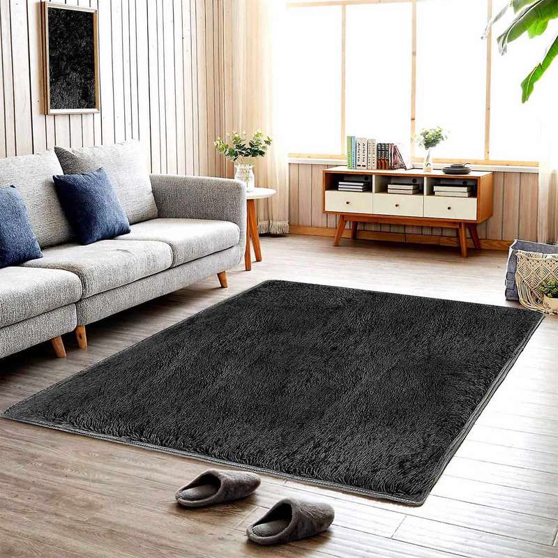 Fluffy Rugs for Bedroom,with Backing Non-slip Points(3x5 Feet,black)