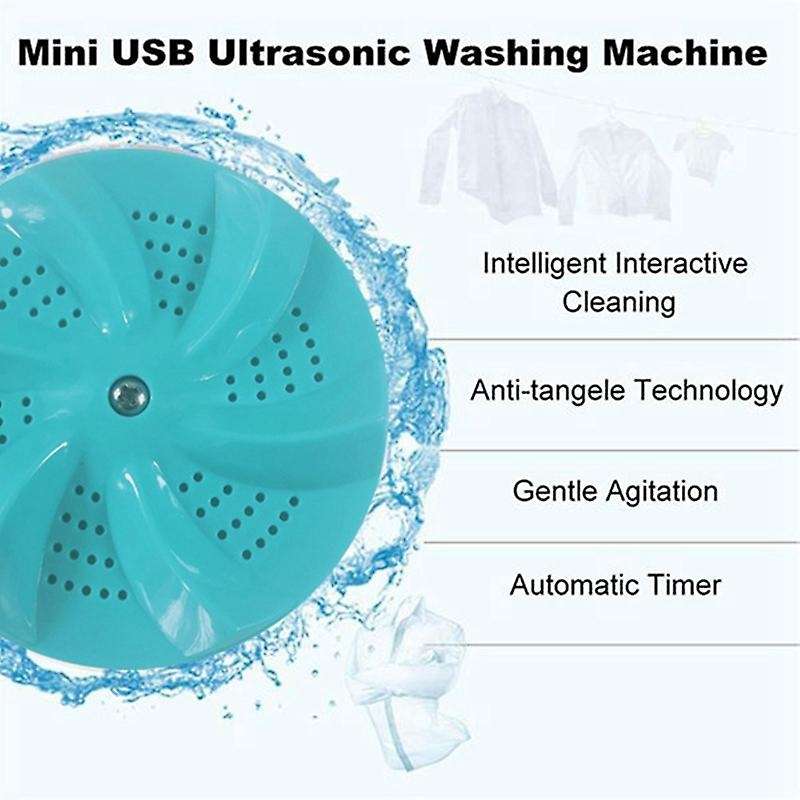 Mini Turbo Washing Machine, Ultrasonic Washer for Home Travel,green