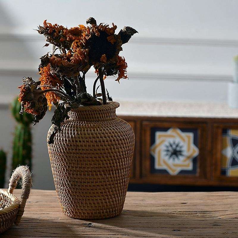 Rattan Woven Art Vase Tabletop Decoration Home Gardening Supplies