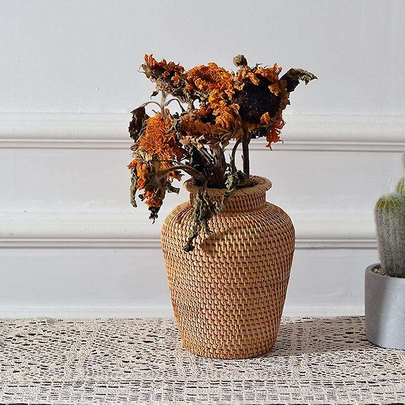 Rattan Woven Art Vase Tabletop Decoration Home Gardening Supplies