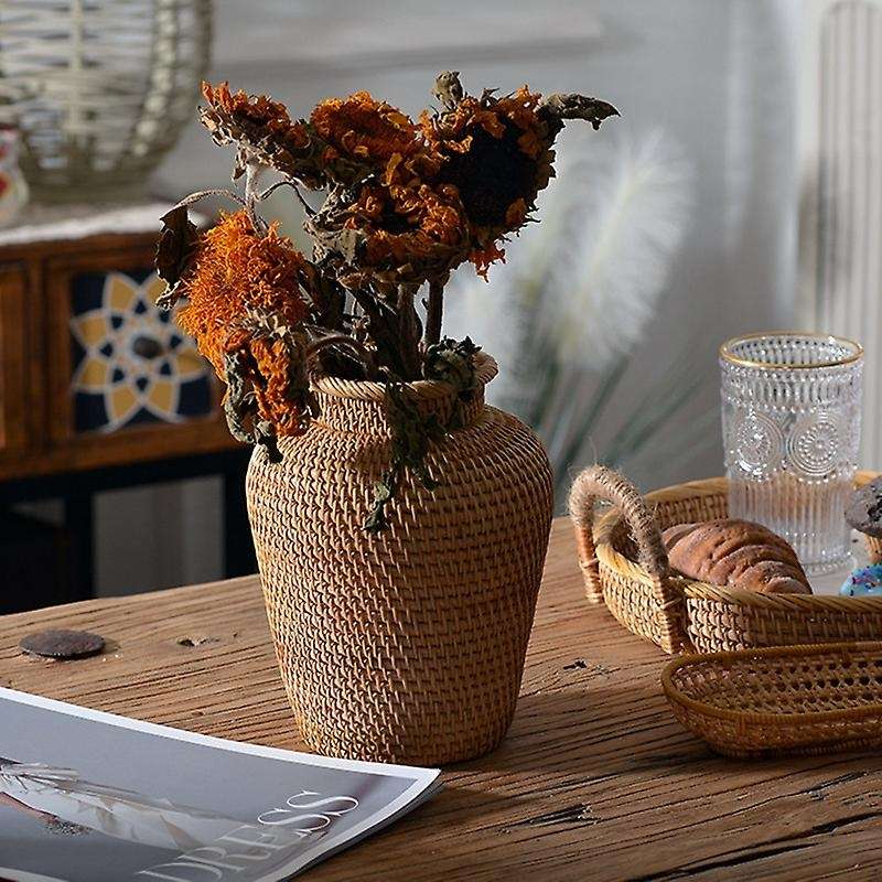 Rattan Woven Art Vase Tabletop Decoration Home Gardening Supplies