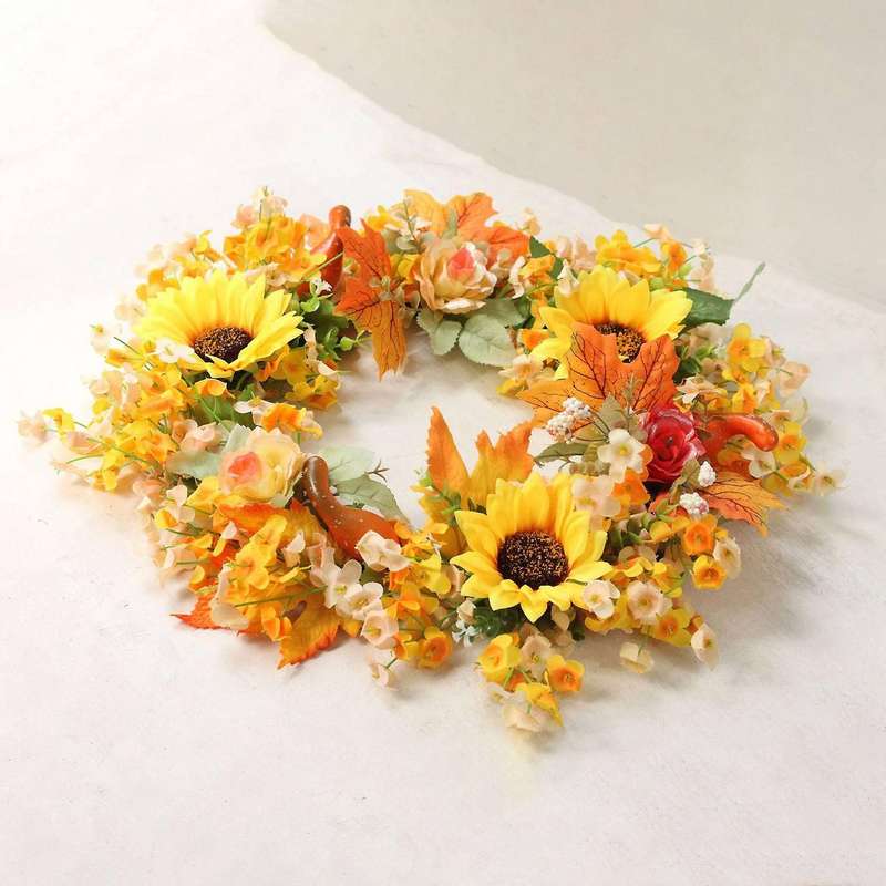 16inch Fall Sunflower Pumpkin Wreath for Front Door Wall Window