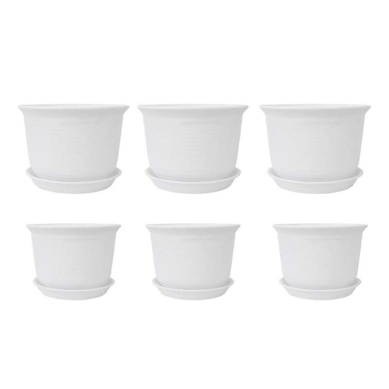 Plastic Flower Pots Pack Of 6 2 Sizes 15 Cm 18 Cm White Flower White