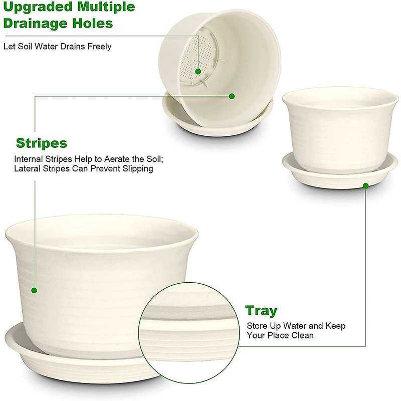 Plastic Flower Pots Pack Of 6 2 Sizes 15 Cm 18 Cm White Flower White