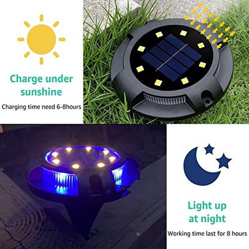 4pack 12 Led Solar Buried Disk Light Ground Lights for Landscape A