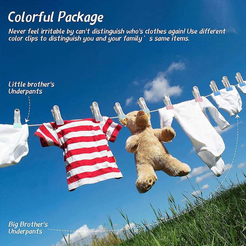 60 Pcs Colored Clothespins Stainless Steel Clips for Clothesline