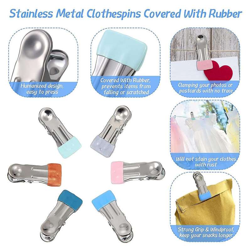 60 Pcs Colored Clothespins Stainless Steel Clips for Clothesline