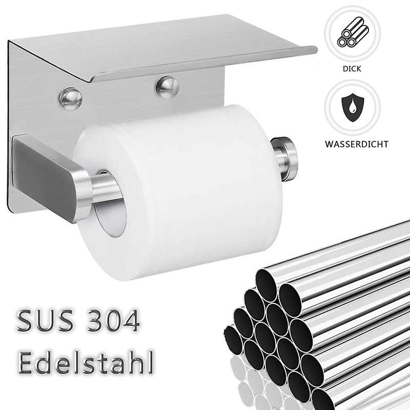 Self-adhesive Toilet Paper Holder with 2 Towel Hooks, Toilet Holder