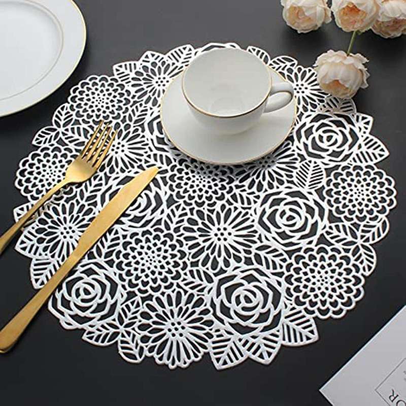 Placemats Set Of 6 Hollow Out Blooming Rose Place Mats (gold)