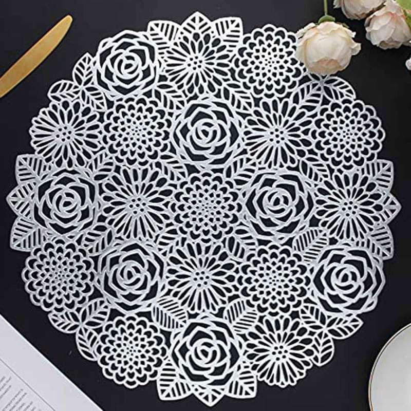 Placemats Set Of 6 Hollow Out Blooming Rose Place Mats (gold)